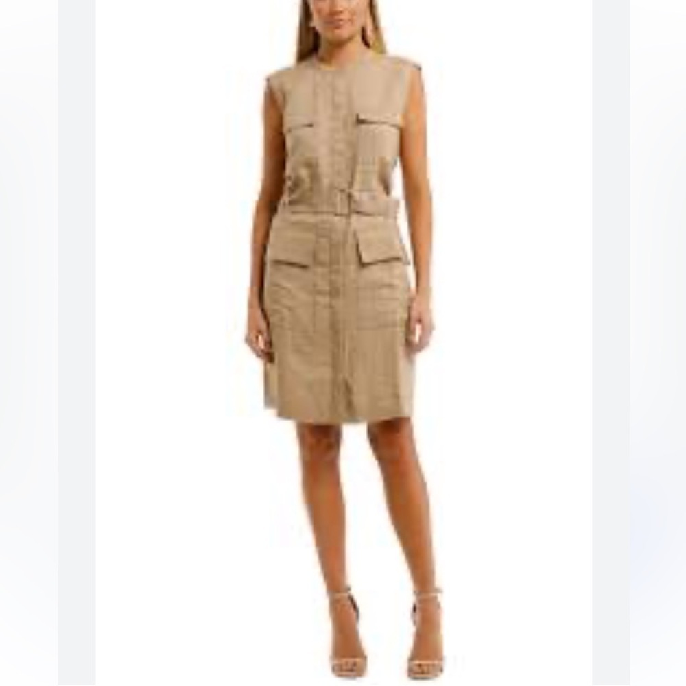 3.1 Phillip Lim Tan Sleeveless Utility Belted Sheath Dress